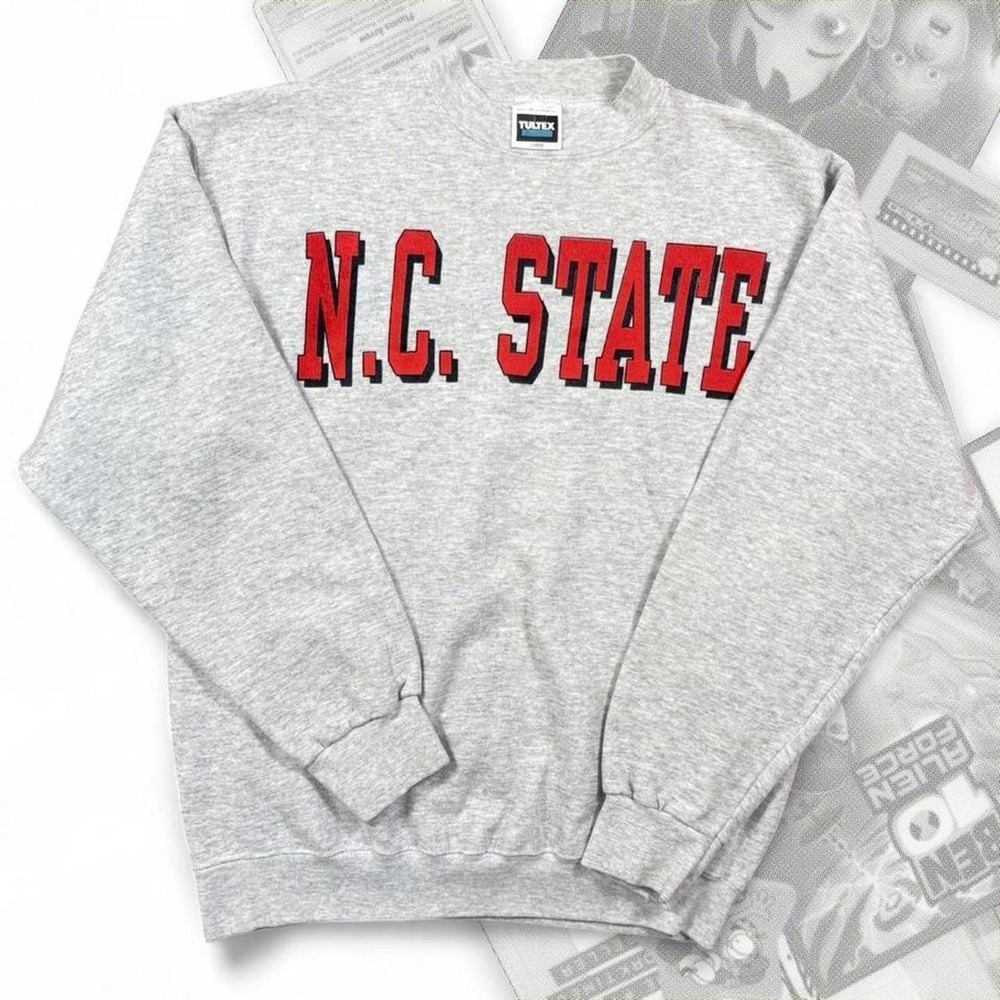 Vintage 90s Gray Heavyweight NC State University Pullover Sweatshirt Crewneck